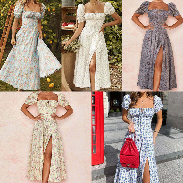 French Floral Backless Midi Dress - Coquette Aesthetic for Women - Y2K Fashion Statement