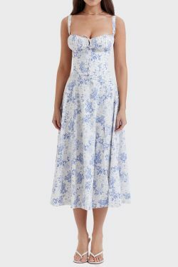 French Floral Backless Midi Dress - Coquette Aesthetic for Women - Y2K Fashion Statement