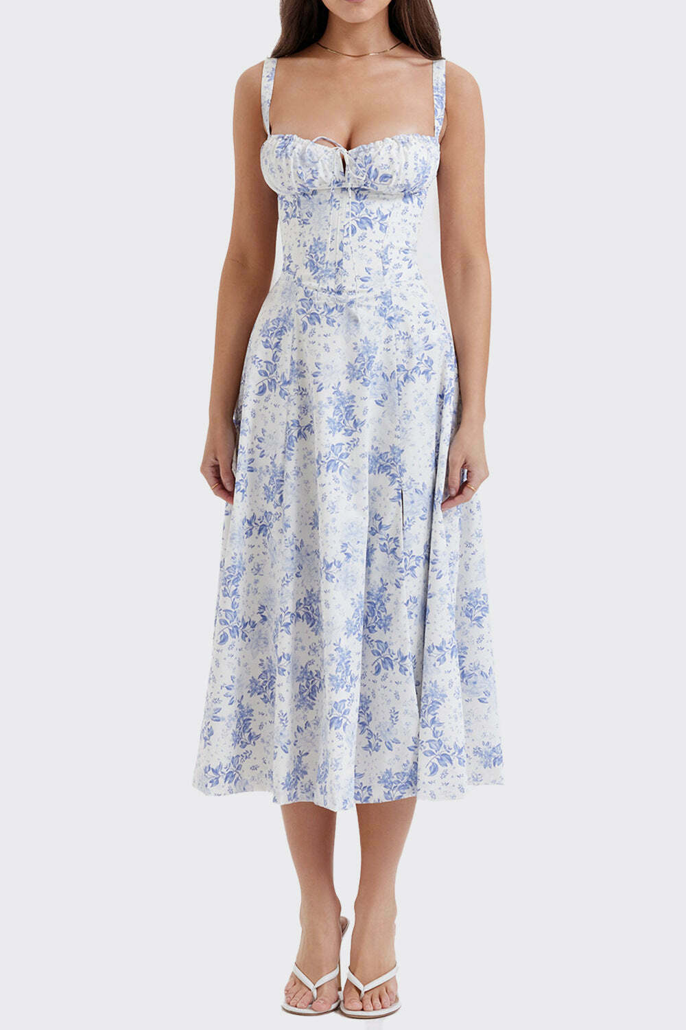 French Floral Backless Midi Dress - Coquette Aesthetic for Women - Y2K Fashion Statement