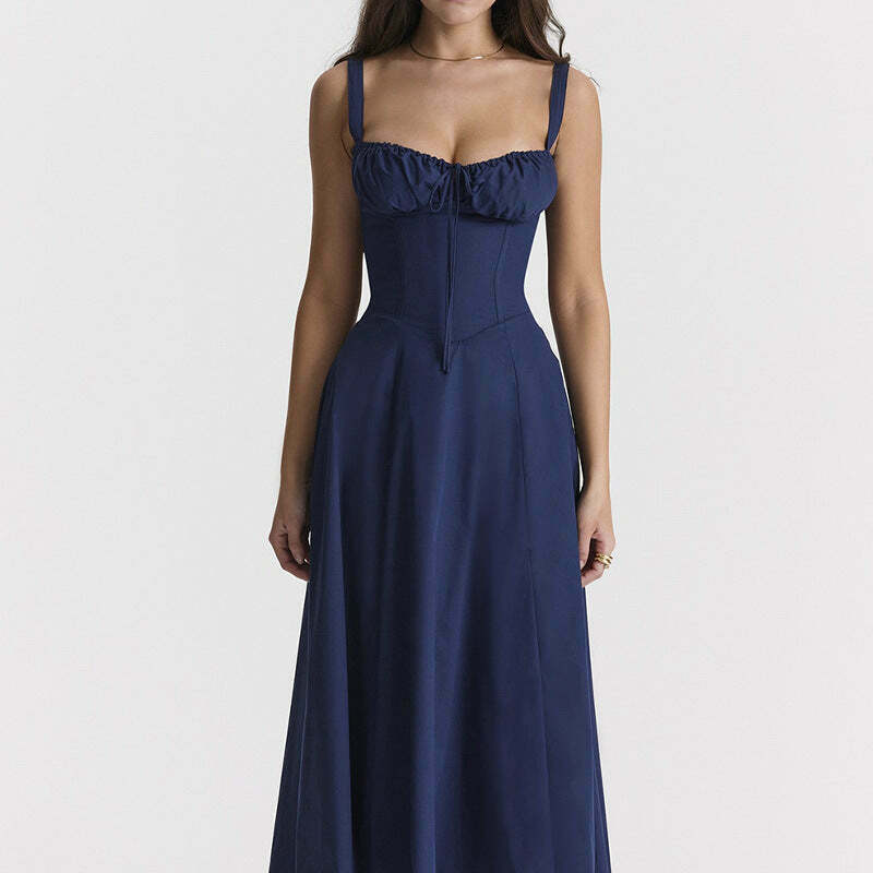 French Floral Backless Midi Dress - Coquette Aesthetic for Women - Y2K Fashion Statement