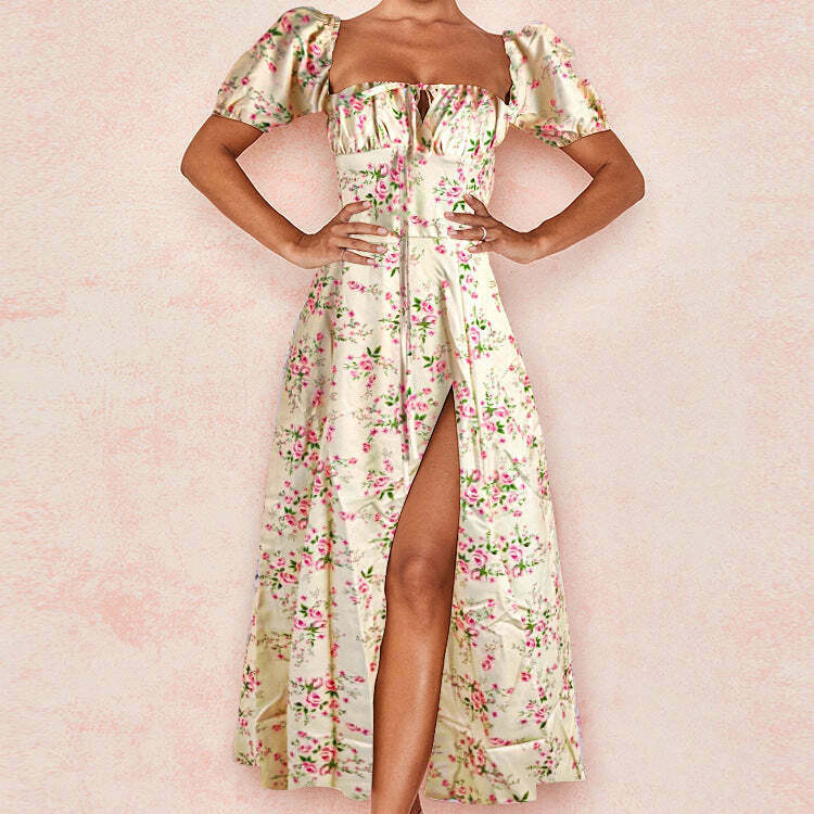 French Floral Backless Midi Dress - Coquette Aesthetic for Women - Y2K Fashion Statement