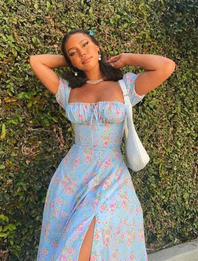 French Floral Printed Backless Long Dress - Coquette Aesthetic for Women's Y2K Fashion