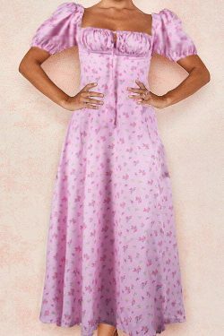 French Floral Printed Backless Long Dress - Coquette Aesthetic for Women's Y2K Fashion
