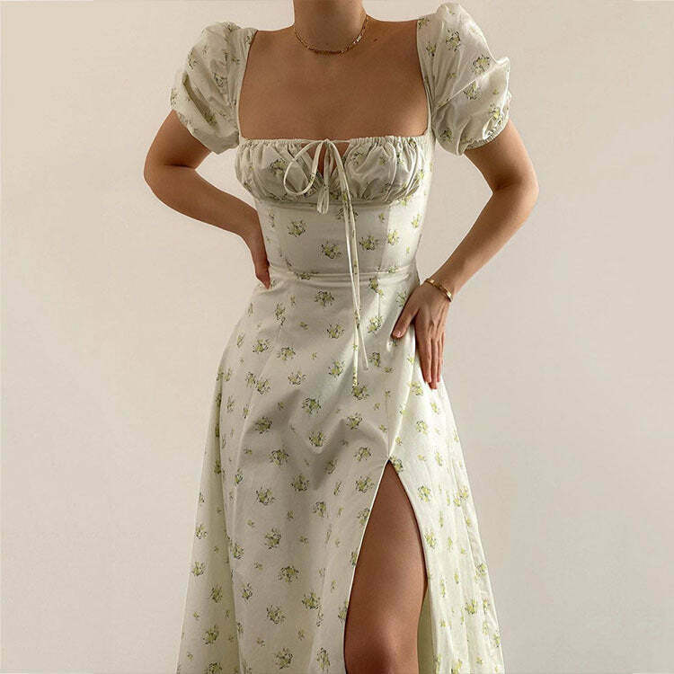 French Floral Printed Backless Long Dress - Coquette Aesthetic for Women's Y2K Fashion