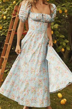 French Floral Printed Backless Long Dress - Coquette Aesthetic for Women's Y2K Fashion