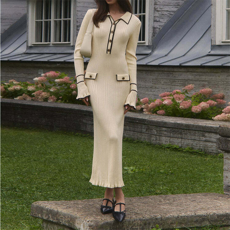 French Light Ruffled Knitted Dress for Y2K Fashion Enthusiasts