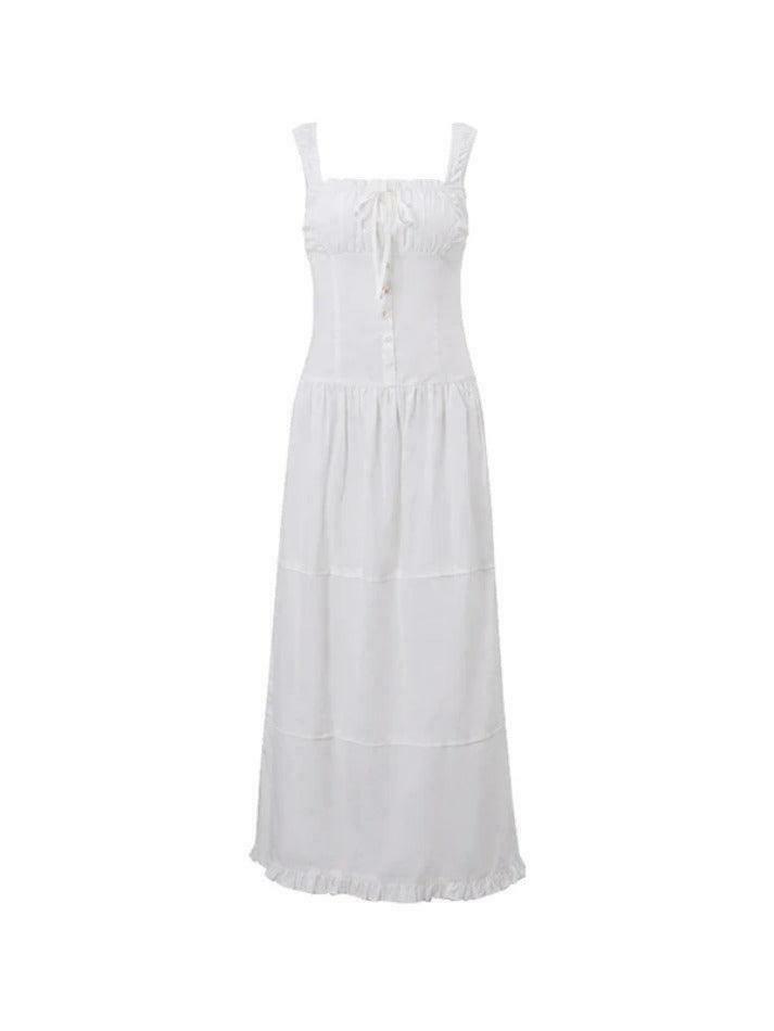 French Pleated Lace Up Layered Midi Dress in Coquette Aesthetic for Women's Y2K Fashion