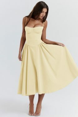 French Retro Midi Summer Dress - Y2K Aesthetic Vintage Style for Women