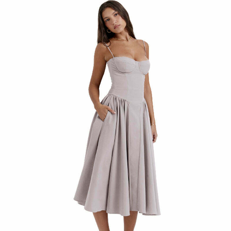 French Retro Midi Summer Dress - Y2K Aesthetic Vintage Style for Women
