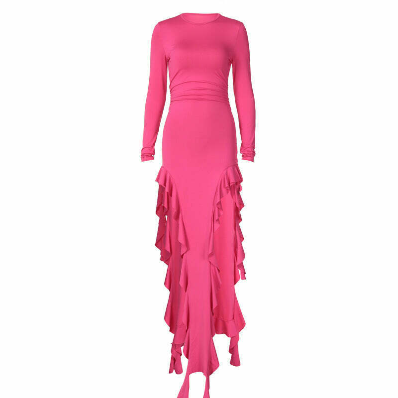 French Round Neck Long-Sleeved Dress for Y2K Fashion Enthusiasts