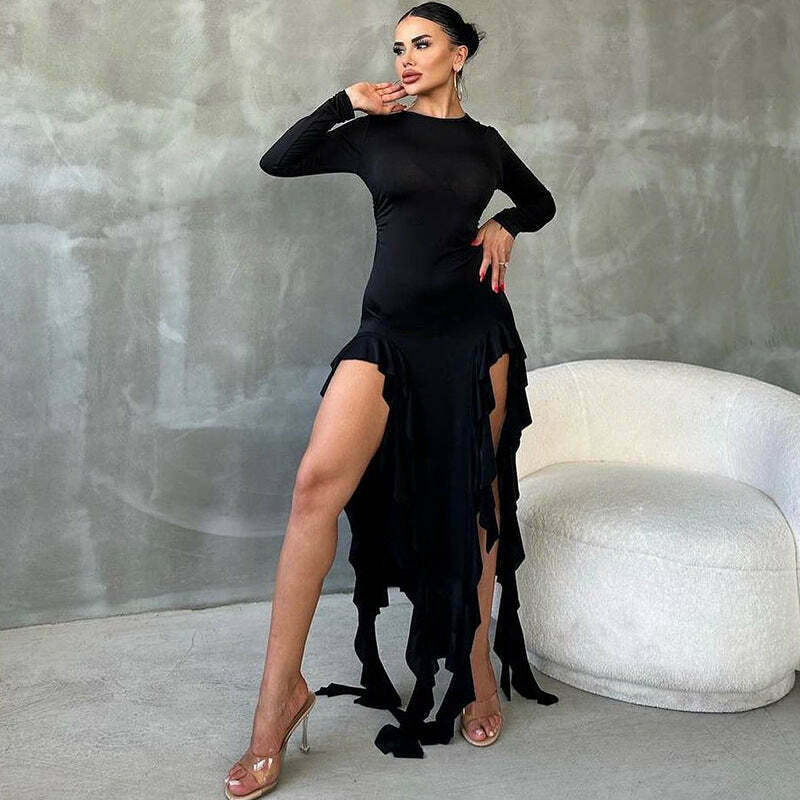 French Round Neck Long-Sleeved Dress for Y2K Fashion Enthusiasts