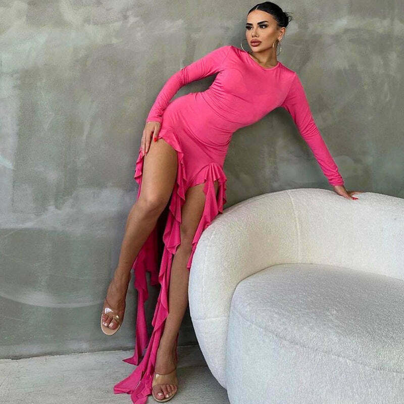 French Round Neck Long-Sleeved Dress for Y2K Fashion Enthusiasts