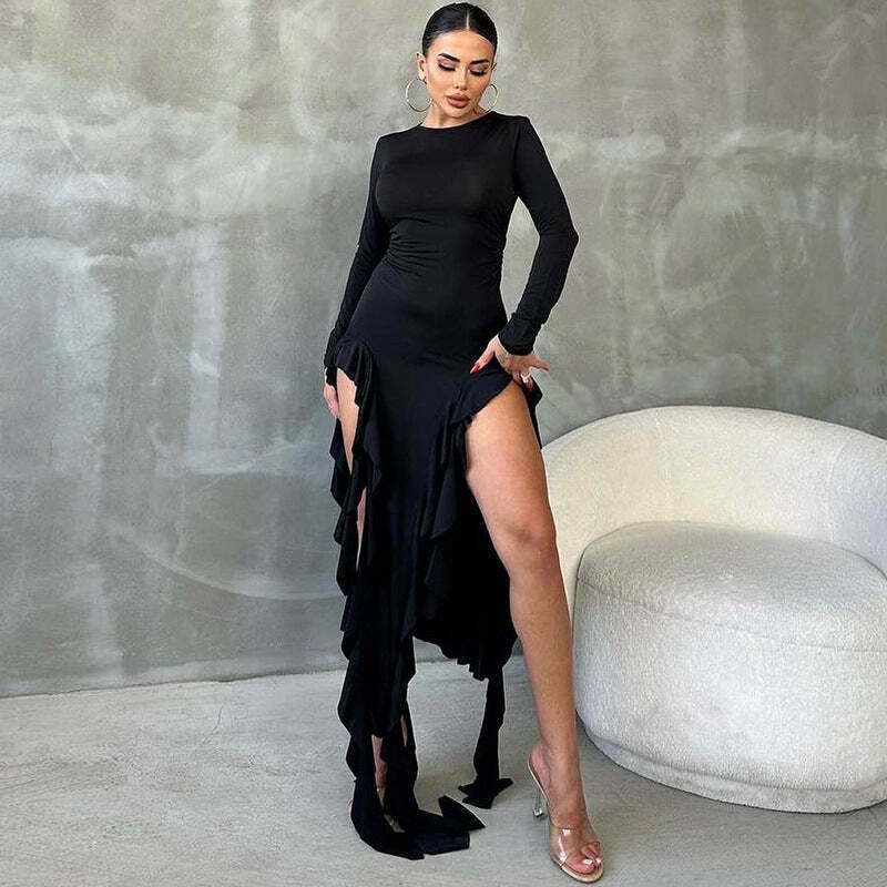 French Round Neck Long-Sleeved Dress for Y2K Fashion Enthusiasts