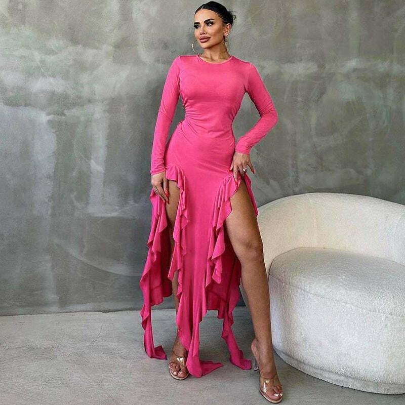 French Round Neck Long-Sleeved Dress for Y2K Fashion Enthusiasts