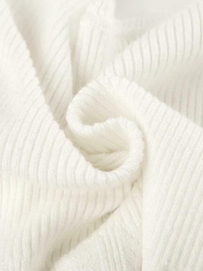 French Solid Pointelle Wavy Trim Lacing Sweater in Coquette Aesthetic
