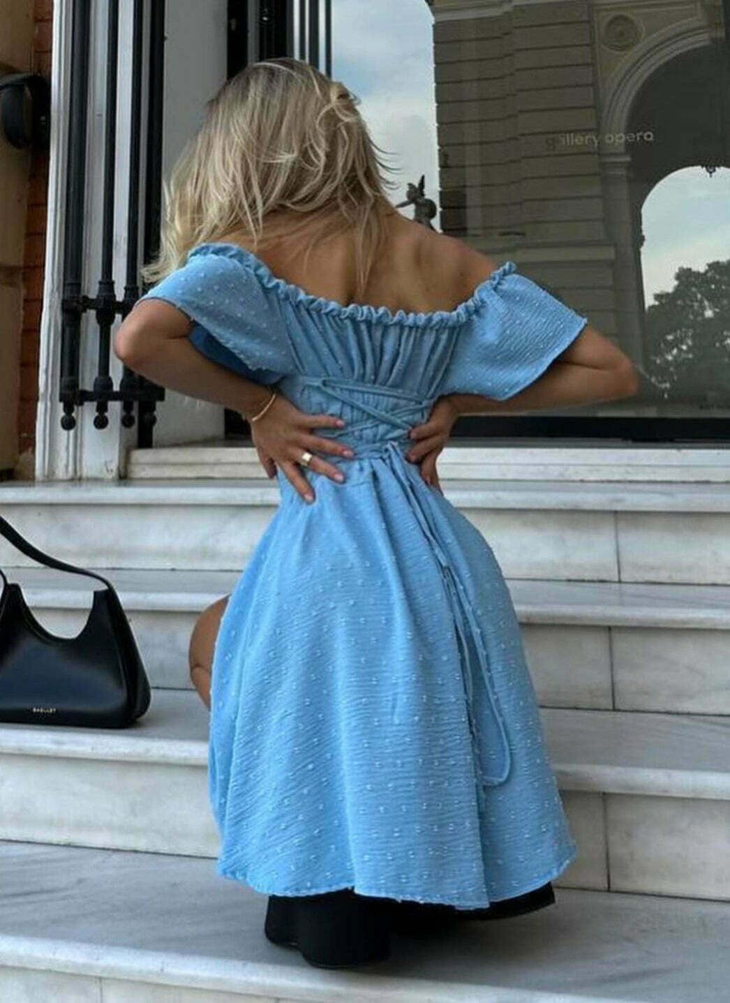 French Square Neck Chest Tie Dress - Y2K Aesthetic Coquette Grunge Outfit