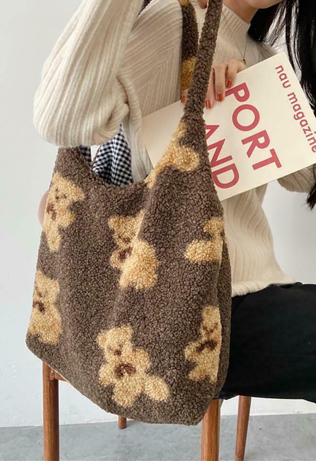 Fuzzy Teddy Bear Reversible Shoulder Bag - Y2K Fashion Statement for Coquette Aesthetic Lovers