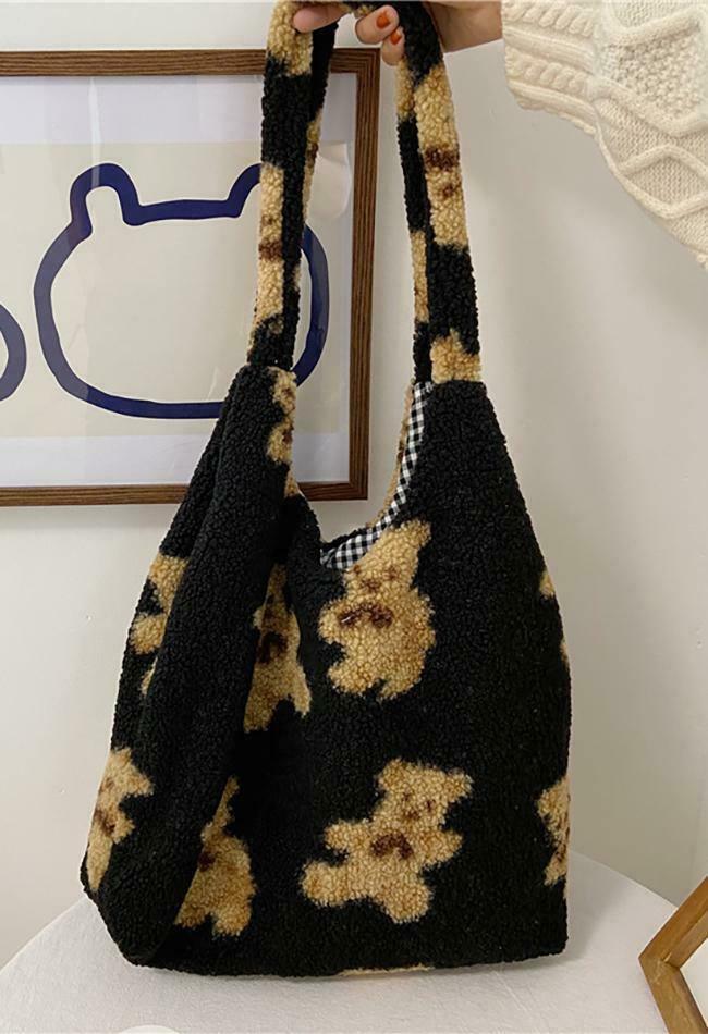 Fuzzy Teddy Bear Reversible Shoulder Bag - Y2K Fashion Statement for Coquette Aesthetic Lovers