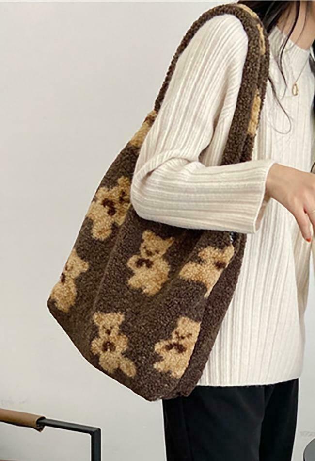 Fuzzy Teddy Bear Reversible Shoulder Bag - Y2K Fashion Statement for Coquette Aesthetic Lovers