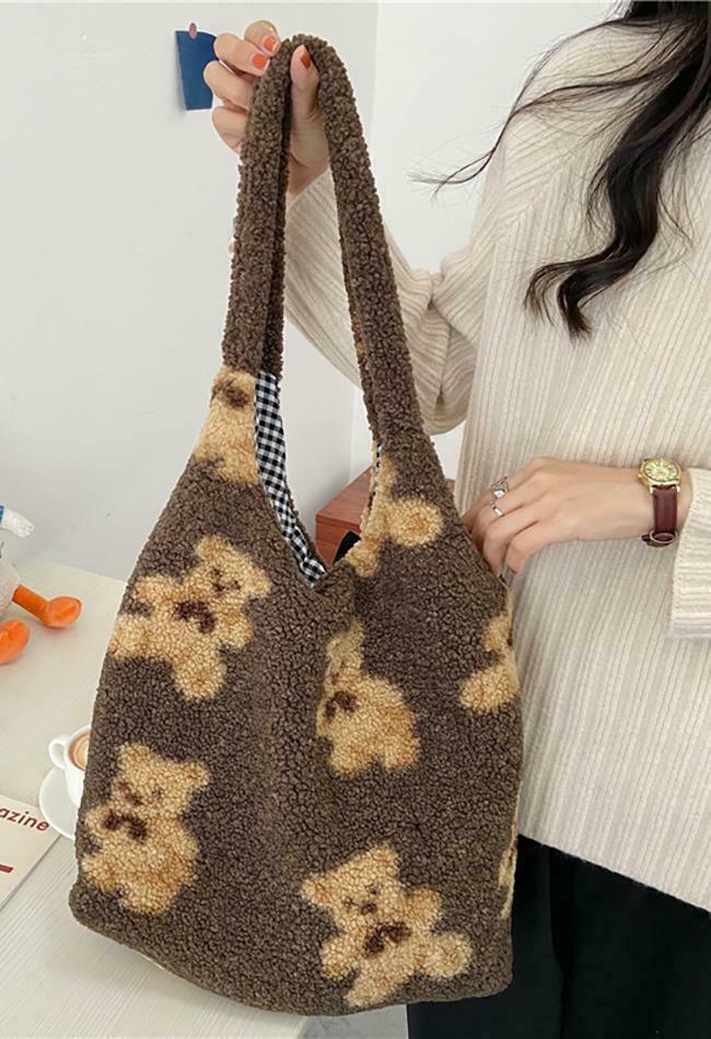 Fuzzy Teddy Bear Reversible Shoulder Bag - Y2K Fashion Statement for Coquette Aesthetic Lovers