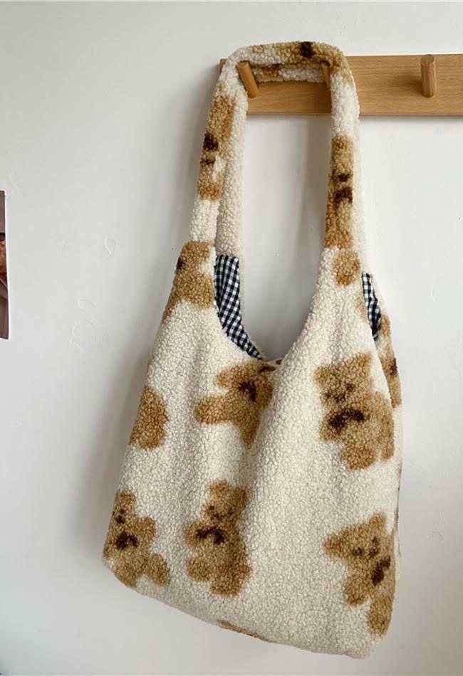 Fuzzy Teddy Bear Reversible Shoulder Bag - Y2K Fashion Statement for Coquette Aesthetic Lovers