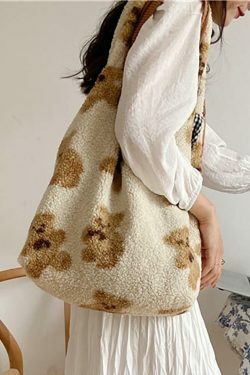 Fuzzy Teddy Bear Reversible Shoulder Bag - Y2K Fashion Statement for Coquette Aesthetic Lovers