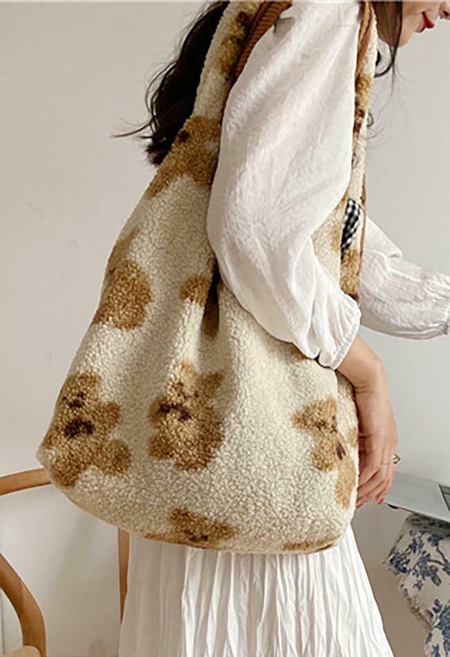 Fuzzy Teddy Bear Reversible Shoulder Bag - Y2K Fashion Statement for Coquette Aesthetic Lovers