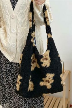 Fuzzy Teddy Bear Reversible Shoulder Bag - Y2K Fashion Statement for Coquette Aesthetic Lovers