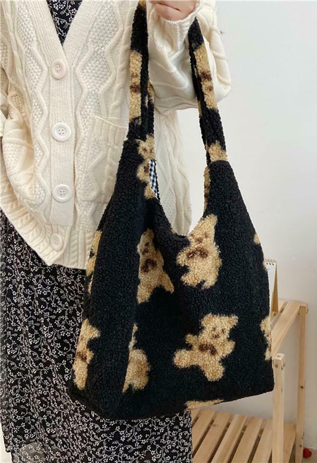 Fuzzy Teddy Bear Reversible Shoulder Bag - Y2K Fashion Statement for Coquette Aesthetic Lovers