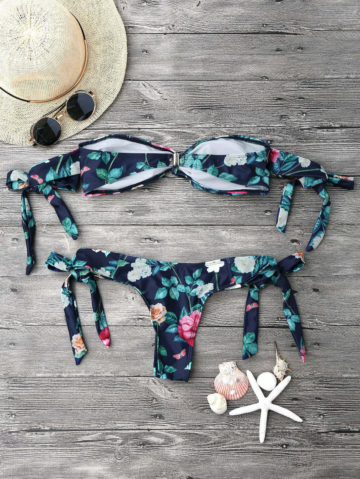 Garden Print Off-The-Shoulder Bikini Set for Y2K Fashion Enthusiasts