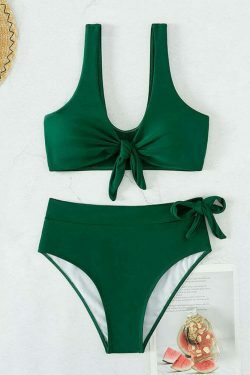 Gathered High Waist Swimsuit in Solid Color for Y2K Fashion Enthusiasts