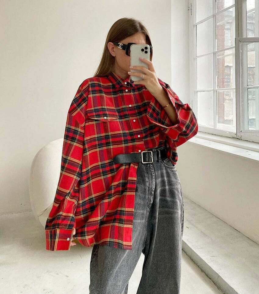 Gingham Gala Checks Shirt - Vintage Y2K Coquette Grunge Aesthetic