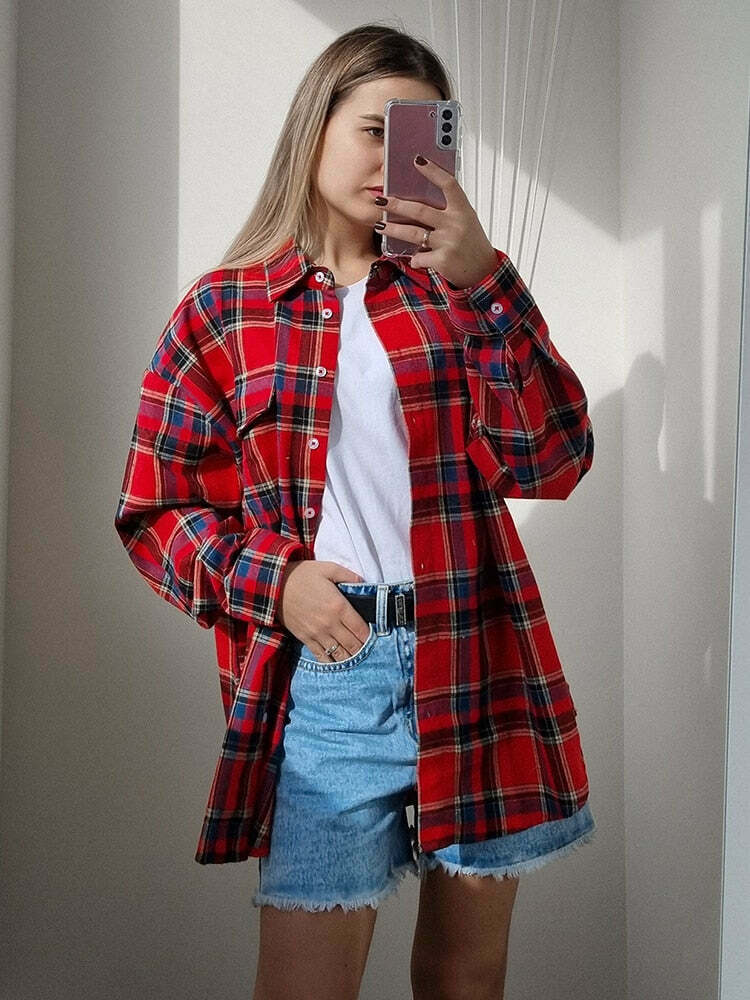 Gingham Gala Checks Shirt - Vintage Y2K Coquette Grunge Aesthetic