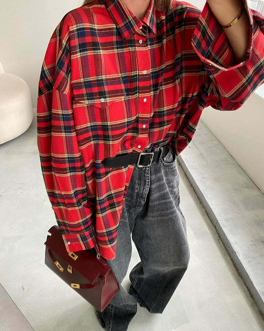 Gingham Gala Checks Shirt - Vintage Y2K Coquette Grunge Aesthetic
