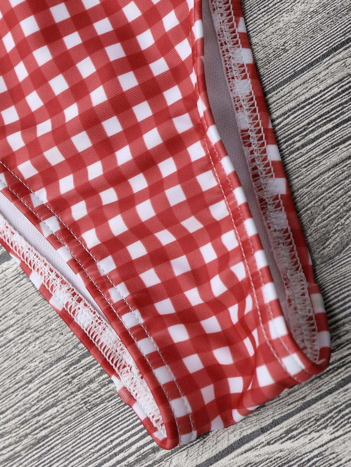 Gingham Open Back One Piece Swimsuit - Y2K Fashion Swimwear for Women
