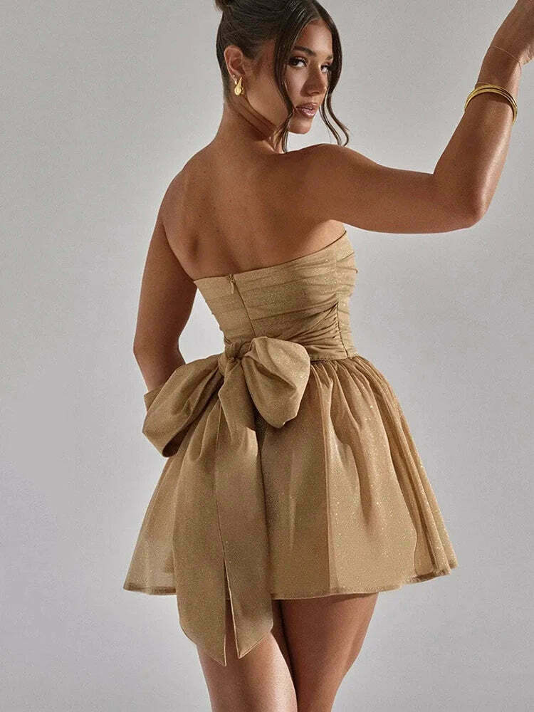 Glitter Glam Mesh Mini Bow Dress - Y2K Fashion Coquette Aesthetic with a Touch of Grunge Style