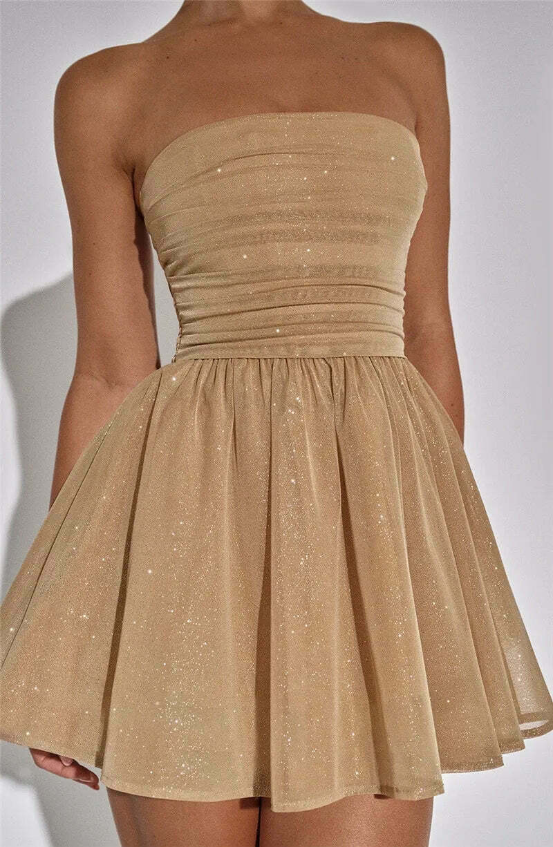 Glitter Glam Mesh Mini Bow Dress - Y2K Fashion Coquette Aesthetic with a Touch of Grunge Style