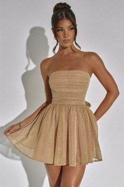 Glitter Glam Mesh Mini Bow Dress - Y2K Fashion Coquette Aesthetic with a Touch of Grunge Style