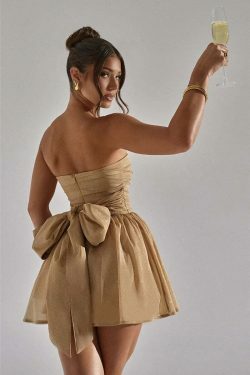 Glitter Glam Mesh Mini Bow Dress - Y2K Fashion Coquette Aesthetic with a Touch of Grunge Style