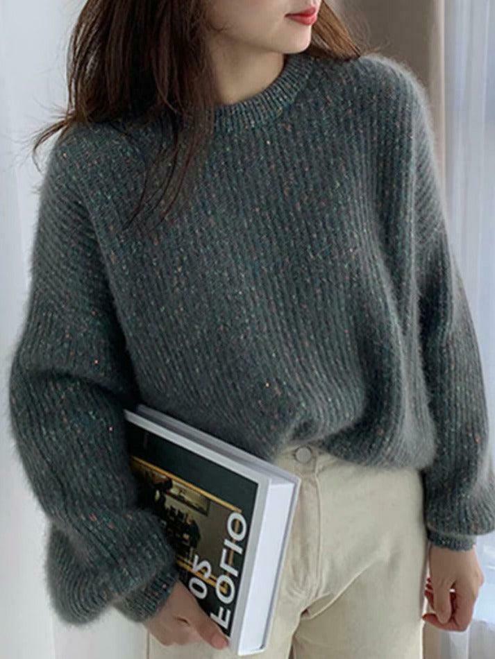 Glittering Lantern Sleeve Crew Neck Sweater - Y2K Fashion Coquette Aesthetic Grunge Style