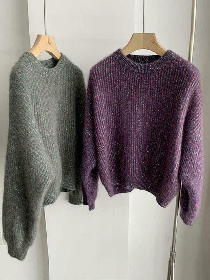 Glittering Lantern Sleeve Crew Neck Sweater - Y2K Fashion Coquette Aesthetic Grunge Style