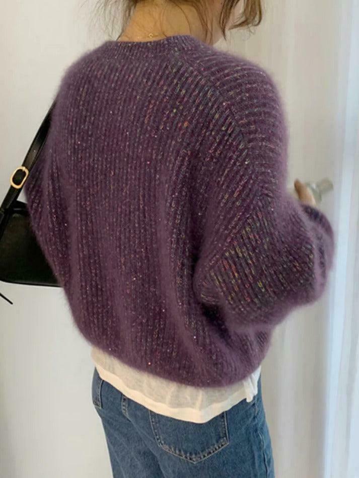 Glittering Lantern Sleeve Crew Neck Sweater - Y2K Fashion Coquette Aesthetic Grunge Style