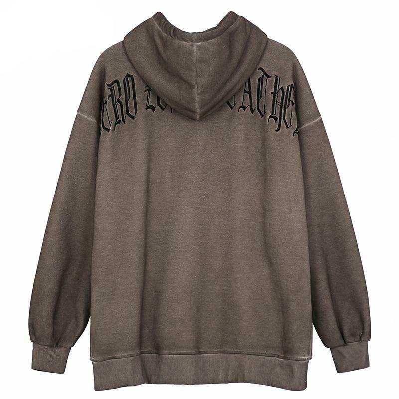 Gothic Angel Zip Up Hoodie in Garment-Dyed Y2K Aesthetic - Coquette Style with Grunge Vibes