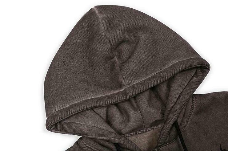 Gothic Angel Zip Up Hoodie in Garment-Dyed Y2K Aesthetic - Coquette Style with Grunge Vibes