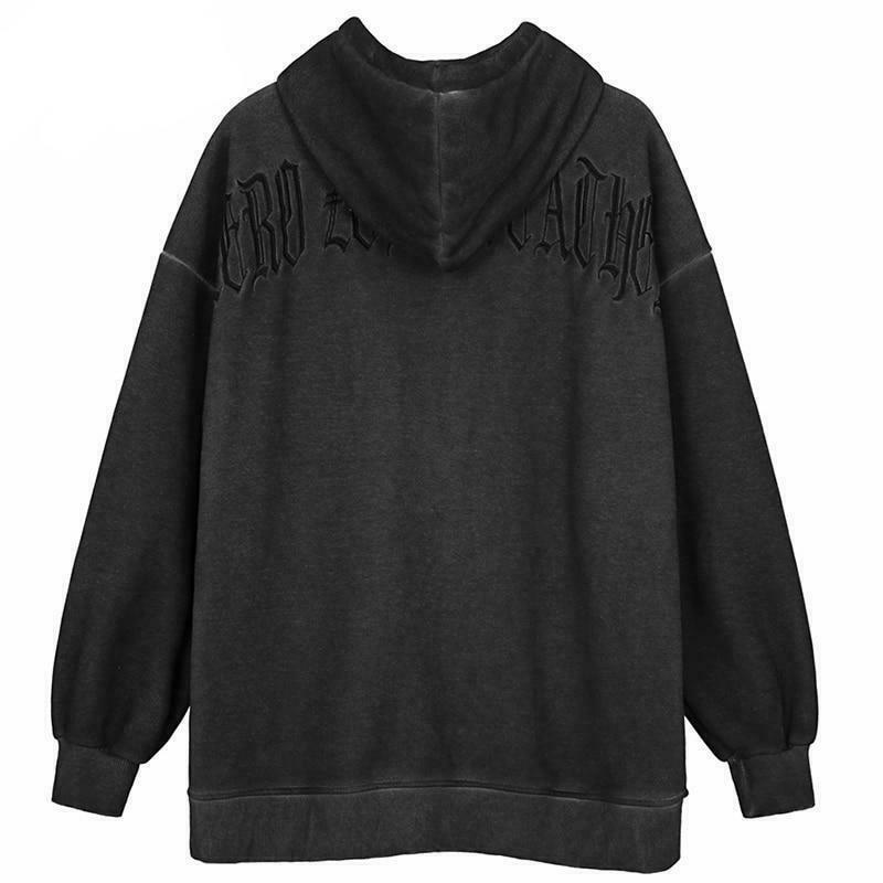 Gothic Angel Zip Up Hoodie in Garment-Dyed Y2K Aesthetic - Coquette Style with Grunge Vibes