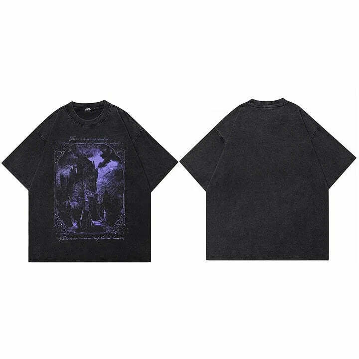 Gothic Castle' Graphic Print T-Shirt - Vintage Y2K Aesthetic Tee - Coquette Style Fashion