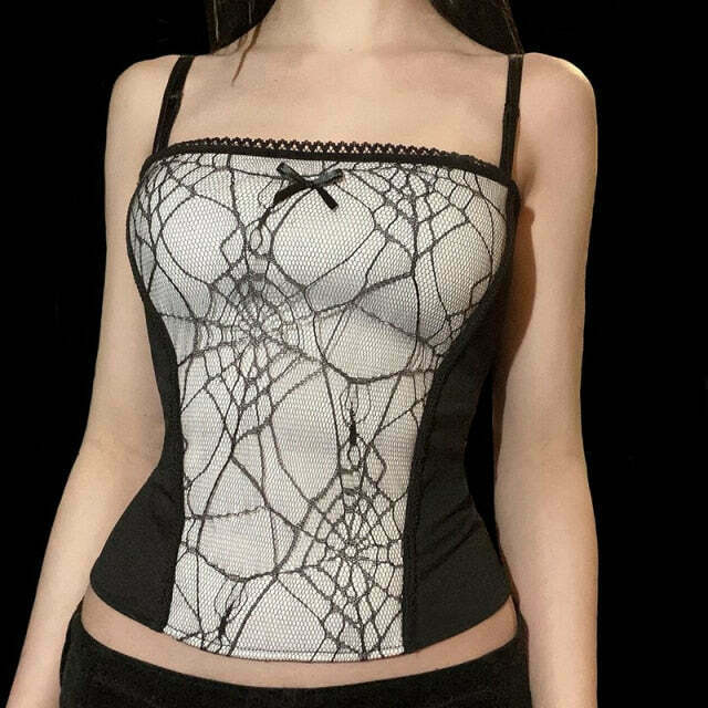 Gothic Cobweb Lace Top for Women - Y2K Fashion Aesthetic with Grunge Style and Coquette Vibes
