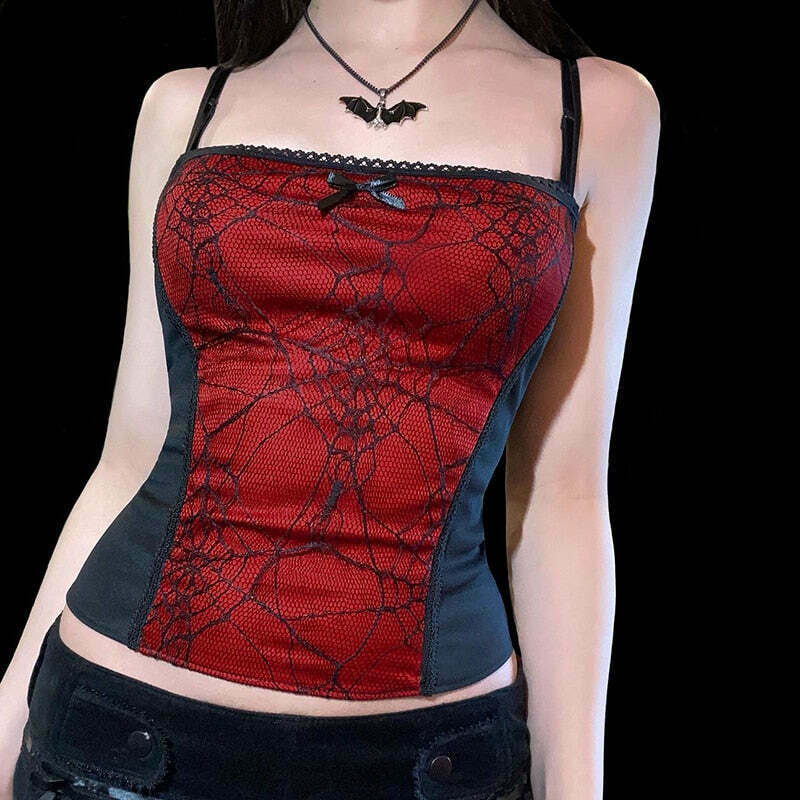 Gothic Cobweb Lace Top for Women - Y2K Fashion Aesthetic with Grunge Style and Coquette Vibes