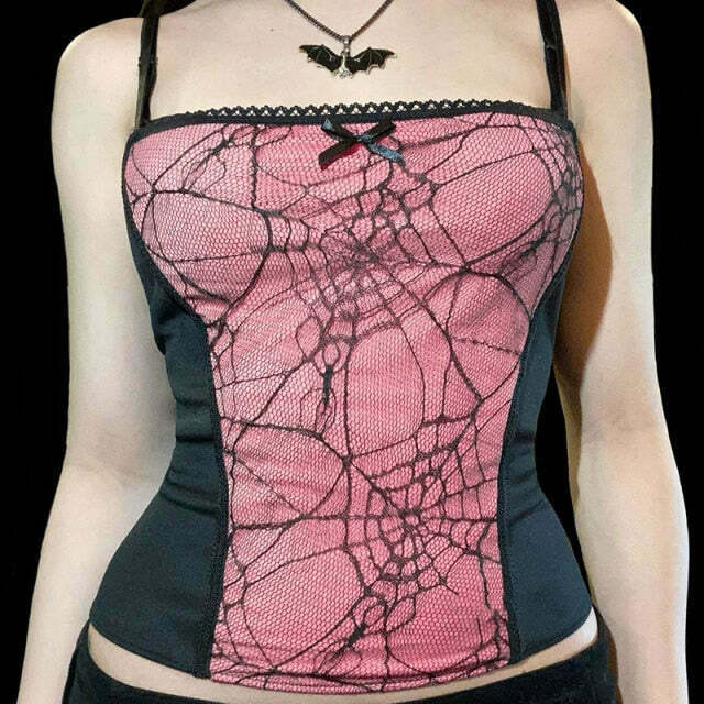 Gothic Cobweb Lace Top for Women - Y2K Fashion Aesthetic with Grunge Style and Coquette Vibes