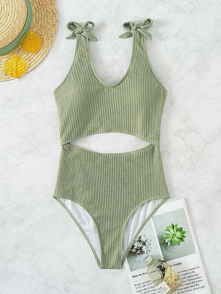 Gothic Lace-Up One-Piece Swimsuit for Women: Y2K Fashion, Grunge Aesthetic, Co